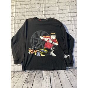 Vintage Eljay Racing Graphic Long Sleeve T-Shirt Black Y2K Streetwear Size 16/18